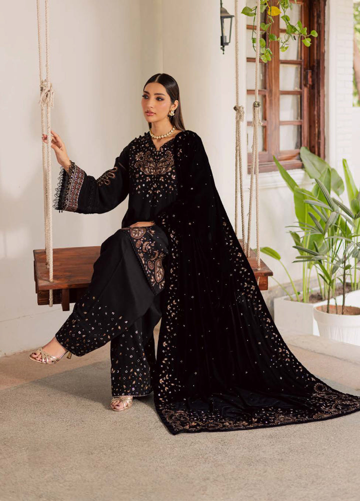 Nureh Exclusive Unstitched Luxury Leather Peach Velvet Shawl Embroidered Suits 3 Piece NU25NS NE-202 - Festive Collection