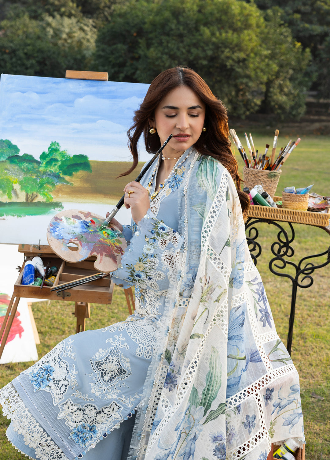 Elaf Premium Unstitched Embroidered Luxury Lawn 3 Piece Suit EL26UPL ELY-1B SERENITY - Summer Collection