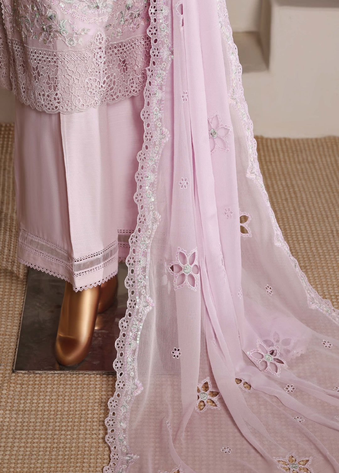 Fasane by HZ Textiles RTW Embroidered Chiffon 3 Piece Suit HZ26UCF HZK-236 Lavndr - Festive Collection