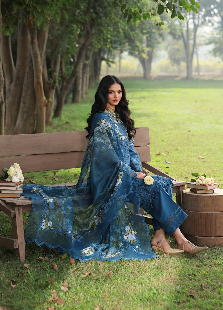 Tales of Petals by Sardinia Unstitched Embroidered Luxury Lawn 3 Pcs Suit SRD26UTP D-5 Blue Blossom - Festive