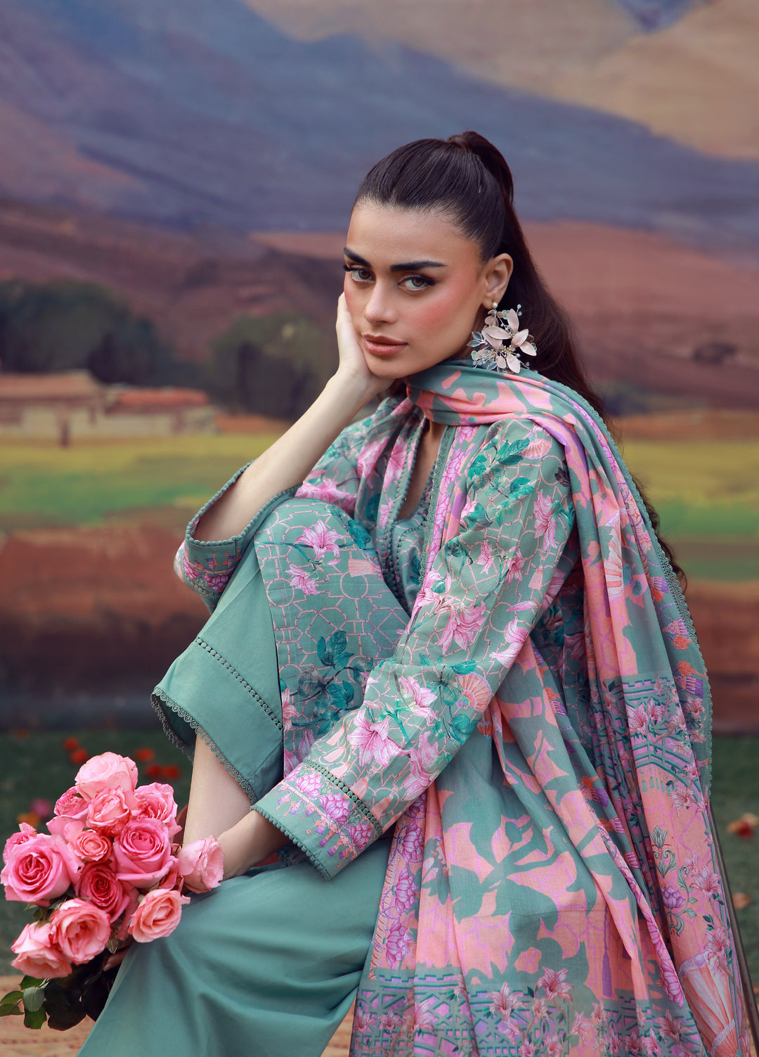 Mirha by Sahar Unstitched Printed Lawn 3 Piece Suit SS1-26-19 Olive Blush Reverie - Summer Collection