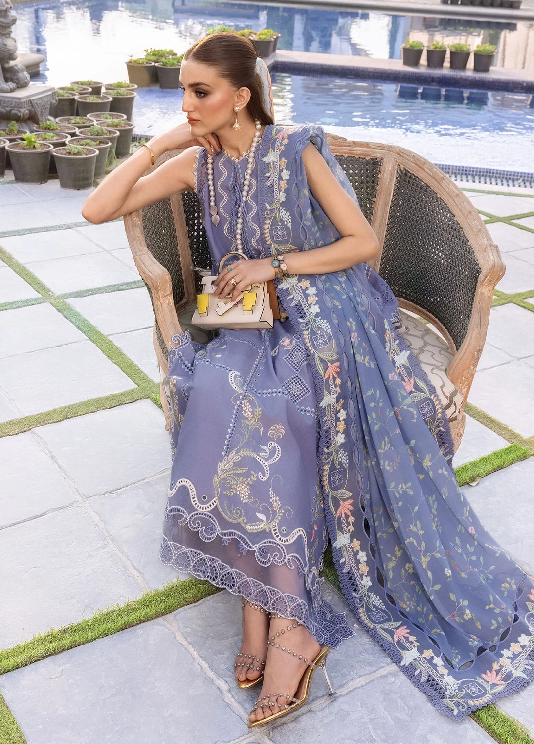 Flow by Crimson Unstitched Embroidered Lawn 3 Piece Suit CR26UFL D1 B-Deep Periwinkle - Festive Collection