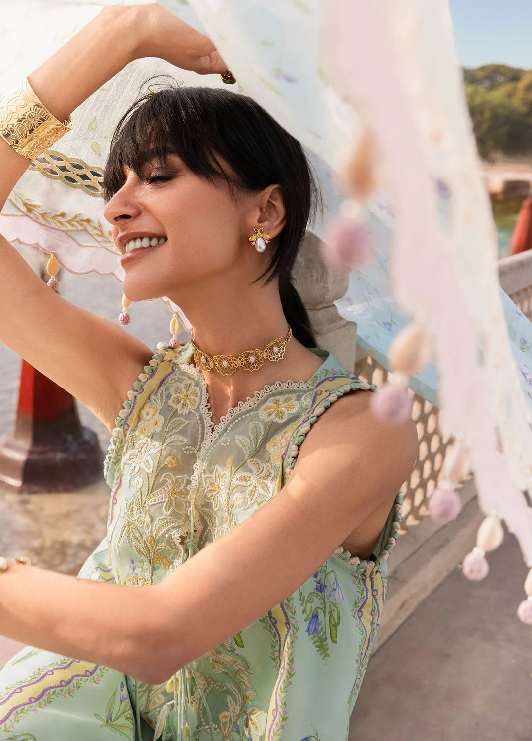 Flow by Crimson Unstitched Embroidered Lawn 3 Piece Suit CR26UFL D9 B-Seafoam - Festive Collection