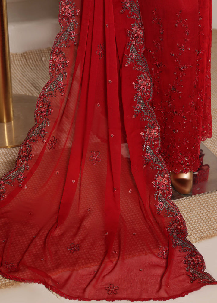 Fasane by HZ Textiles RTW Embroidered Chiffon 3 Piece Suit HZ26UCF HZK-239 Maroon - Festive Collection