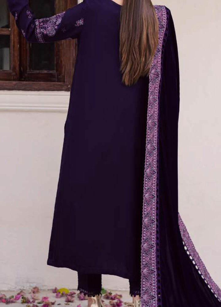 Nureh Exclusive Unstitched Luxury Leather Peach Velvet Shawl Embroidered Suits 3 Piece NU25NS NE-198 - Festive Collection