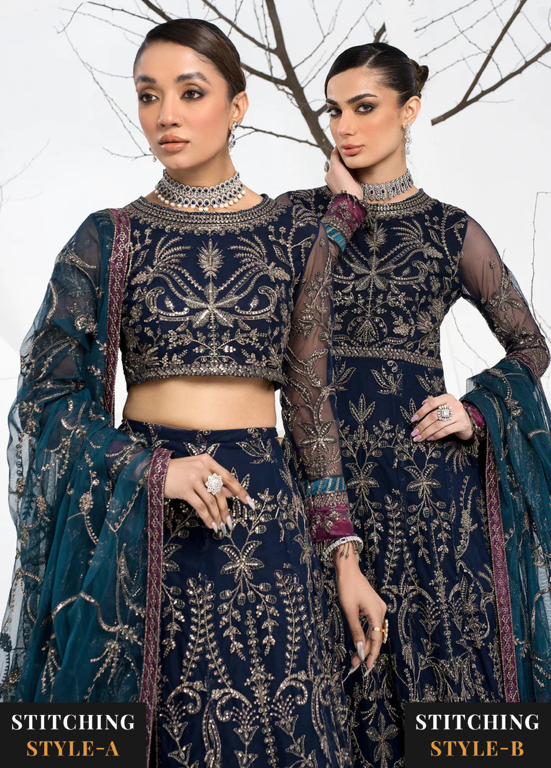 Zarif Women Unstitched Embroidered Net 3 Piece Suit ZR26UFC ZLC 01 BLUEBERRY - Festive Collection