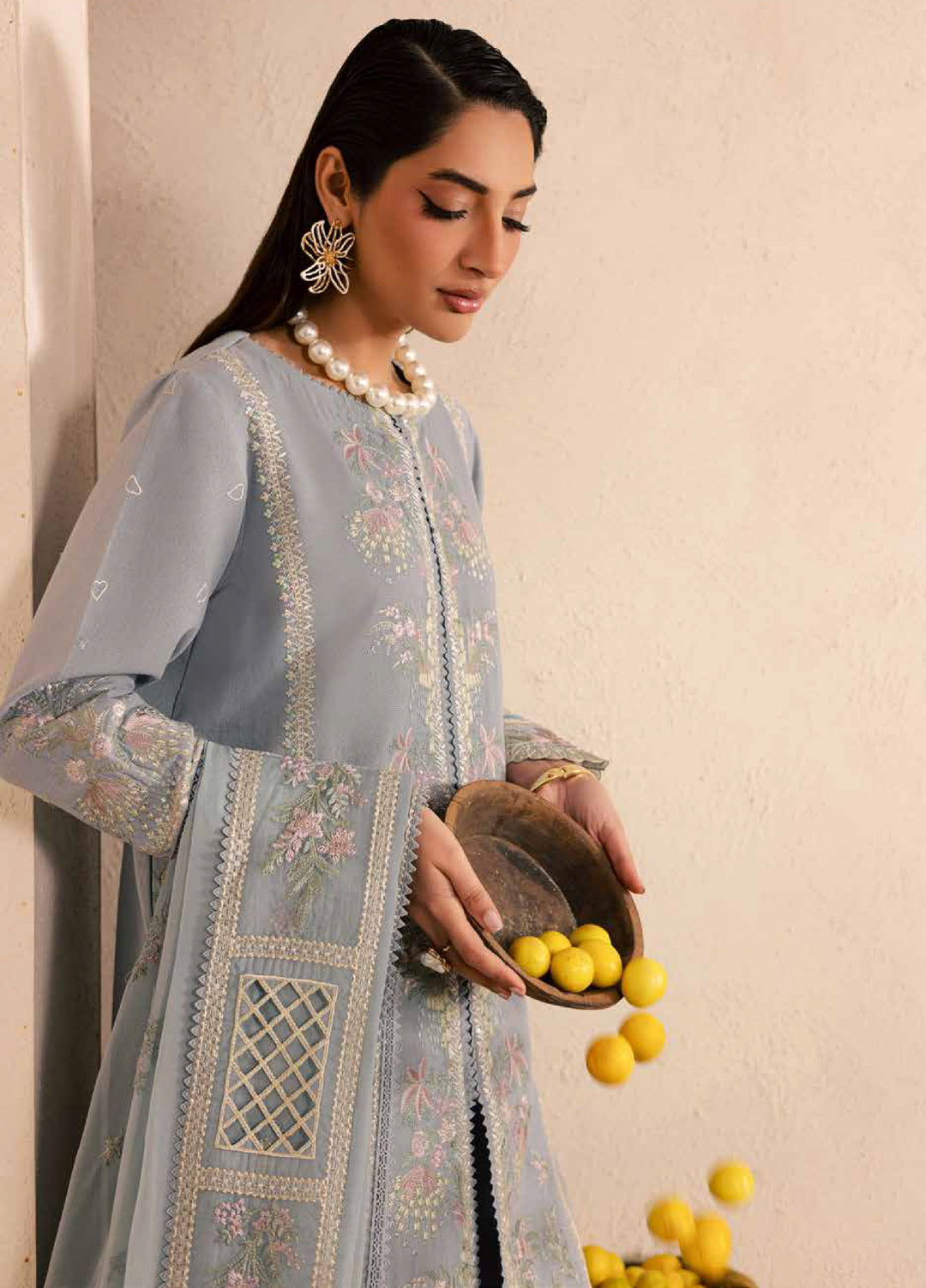Nureh Exclusive Unstitched Lawn Karandi Embroidered 3 Piece Suit NU26UE NE-217 - Spring Collection