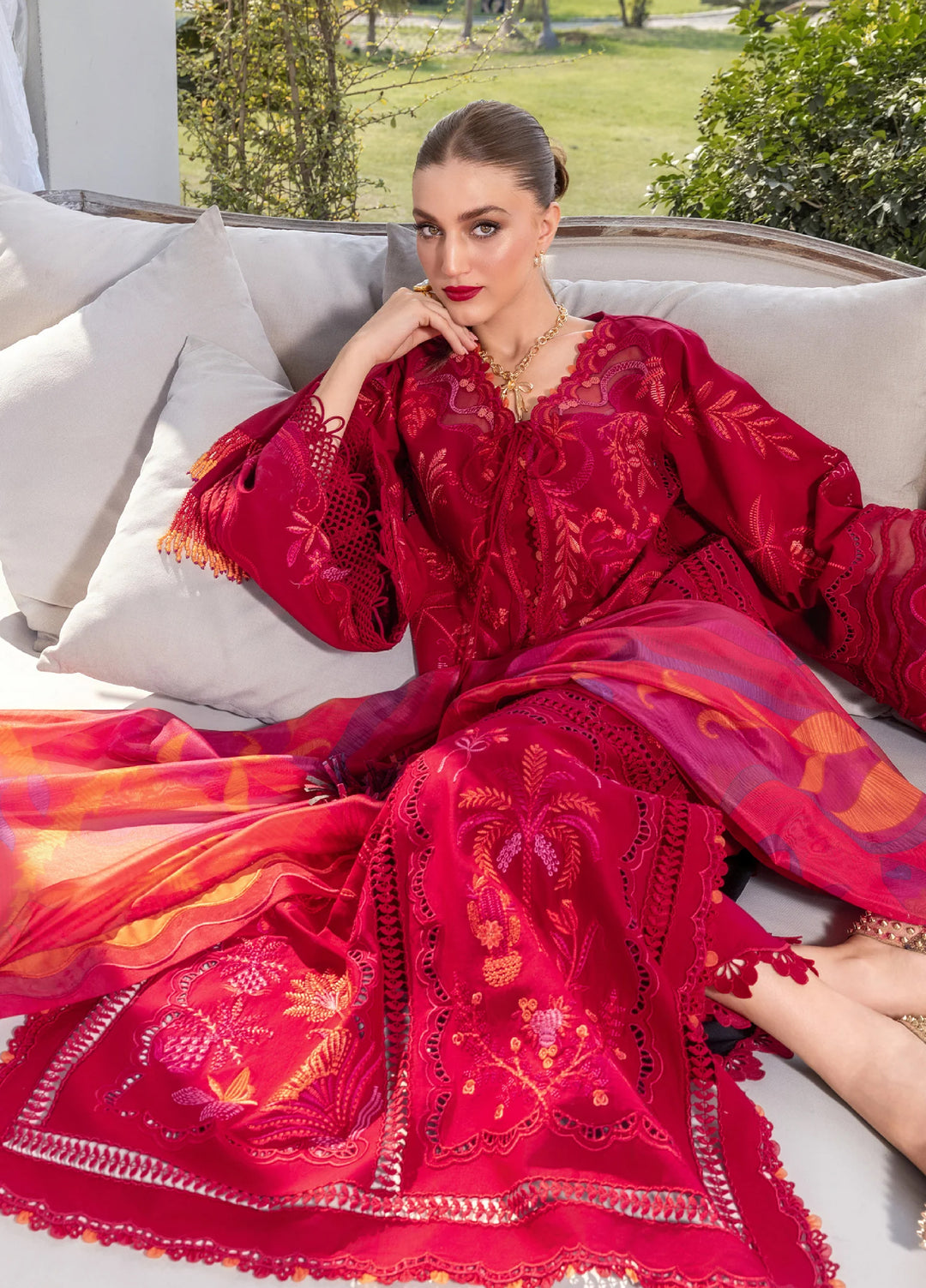 Flow by Crimson Unstitched Embroidered Lawn 3 Piece Suit CR26UFL D3 A-Petal Red - Festive Collection