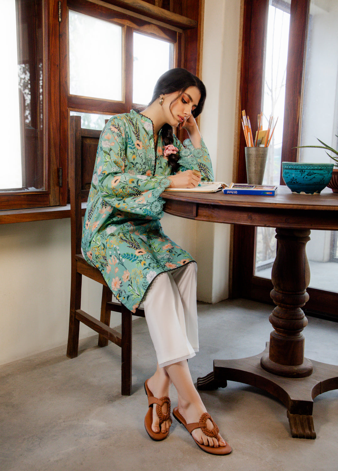 Sahar Unstitched Printed Cambric 1 Piece Shirt SS1-26-32 Sage Blossom - Summer Collection