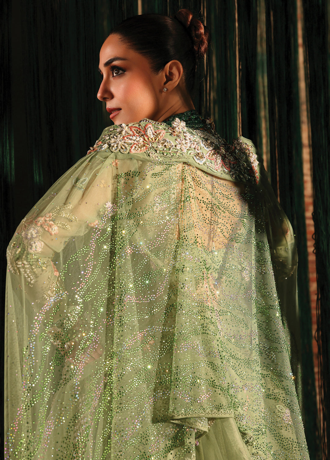 Crimson Unstitched Embroidered Poly Net 3 Piece Suit CR26UW D-5 Matwali Mint - Festive Collection