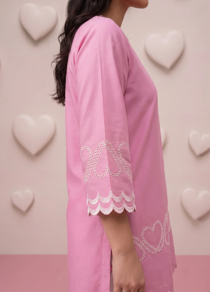 Scherezade Women RTW Embroidered Lawn Cotton 3 Piece Suit PINK HEARTS - Casual Collection