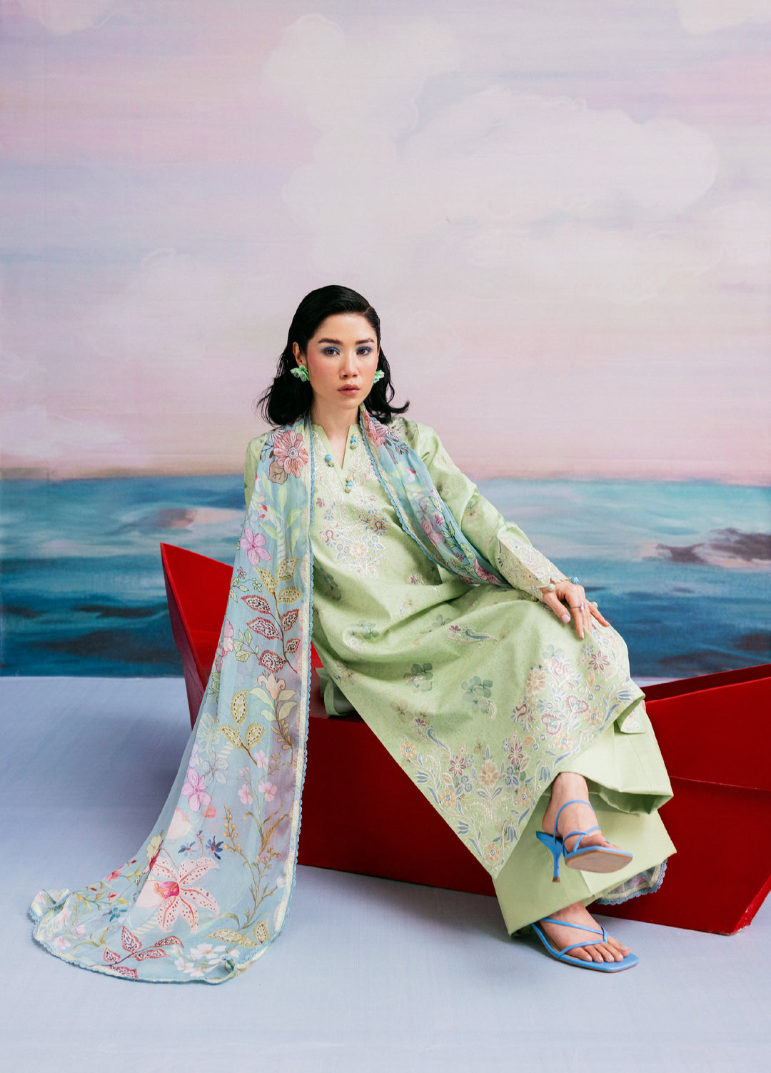 Zync by Florent Unstitched Embroidered Printkari Lawn 3 Piece Suit FL26UZP FZ-8B - Summer Collection