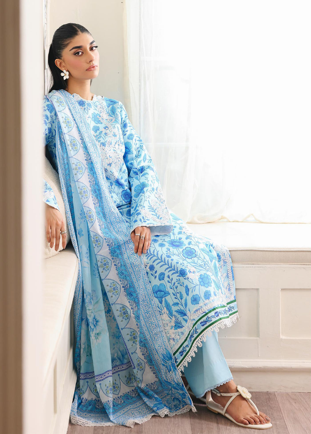 Nissa Floral Symphony by Rajbari Unstitched Lawn Embroidered 3 Piece Suit RB26UNF D-07 - Summer Collection