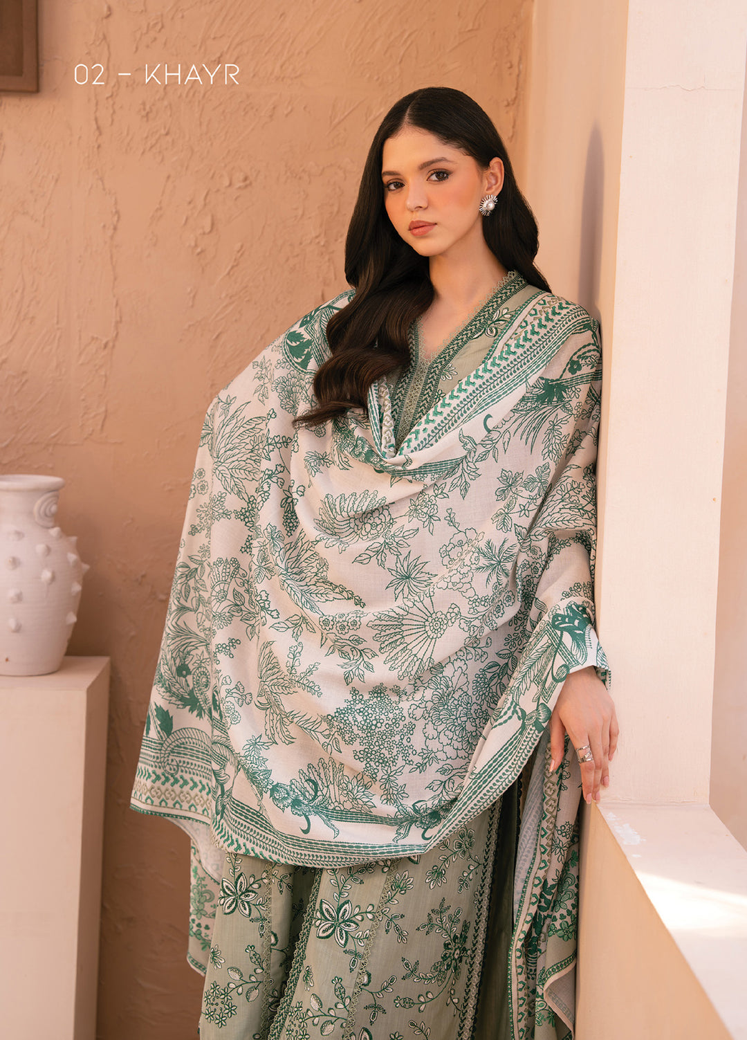 Xenia Unstitched Slub Khaddar Unstitched Embroidered Suits 3 Piece XE25SK D-02 Khayr - Winter Collection