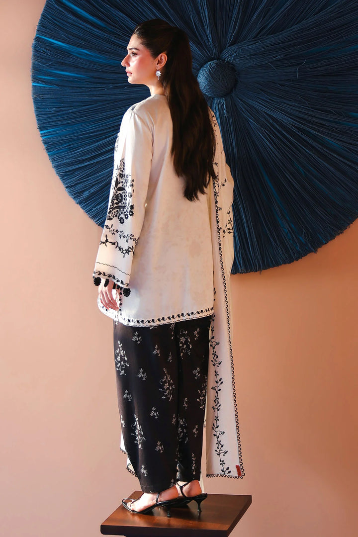 Cross Stitch Unstitched Embroidered Cotton Satin 3 Piece Suit CS26UCS Ivory Noir - Casual Collection