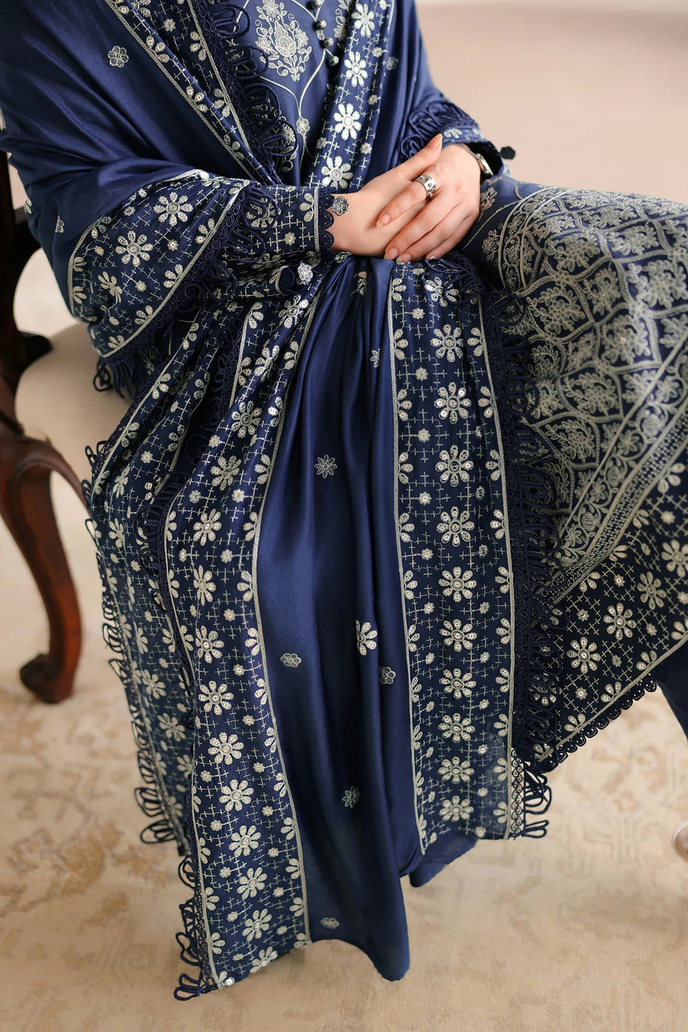 Cross Stitch Unstitched Embroidered Cotton Satin 3 Piece Suit CS26UCS Obsidian Blue - Casual Collection