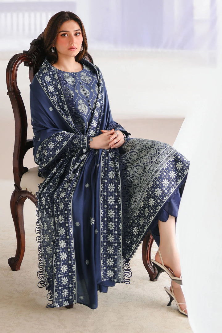 Cross Stitch Unstitched Embroidered Cotton Satin 3 Piece Suit CS26UCS Obsidian Blue - Casual Collection