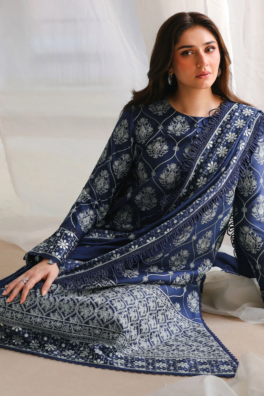 Cross Stitch Unstitched Embroidered Cotton Satin 3 Piece Suit CS26UCS Obsidian Blue - Casual Collection