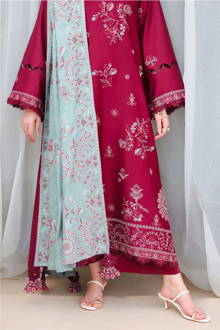 Cross Stitch Unstitched Embroidered Cotton Satin 3 Piece Suit CS26UCS Vermillion Wood - Casual Collection