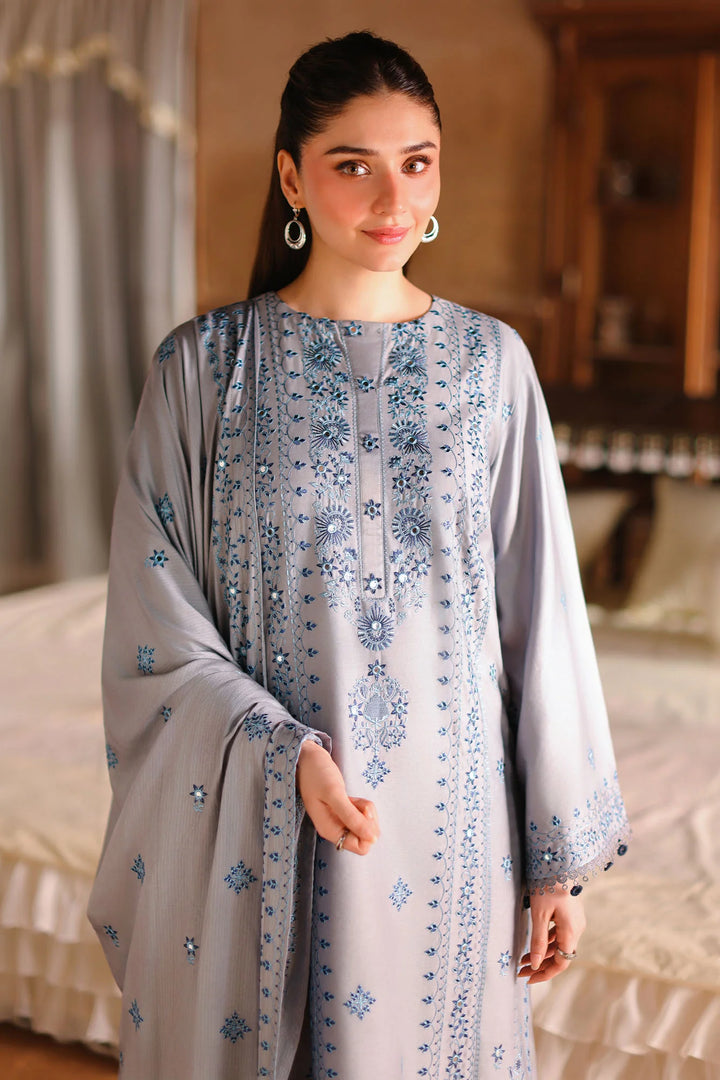 Cross Stitch Unstitched Embroidered Cotton Satin 3 Piece Suit CS26UCS Charcoal Ash - Casual Collection