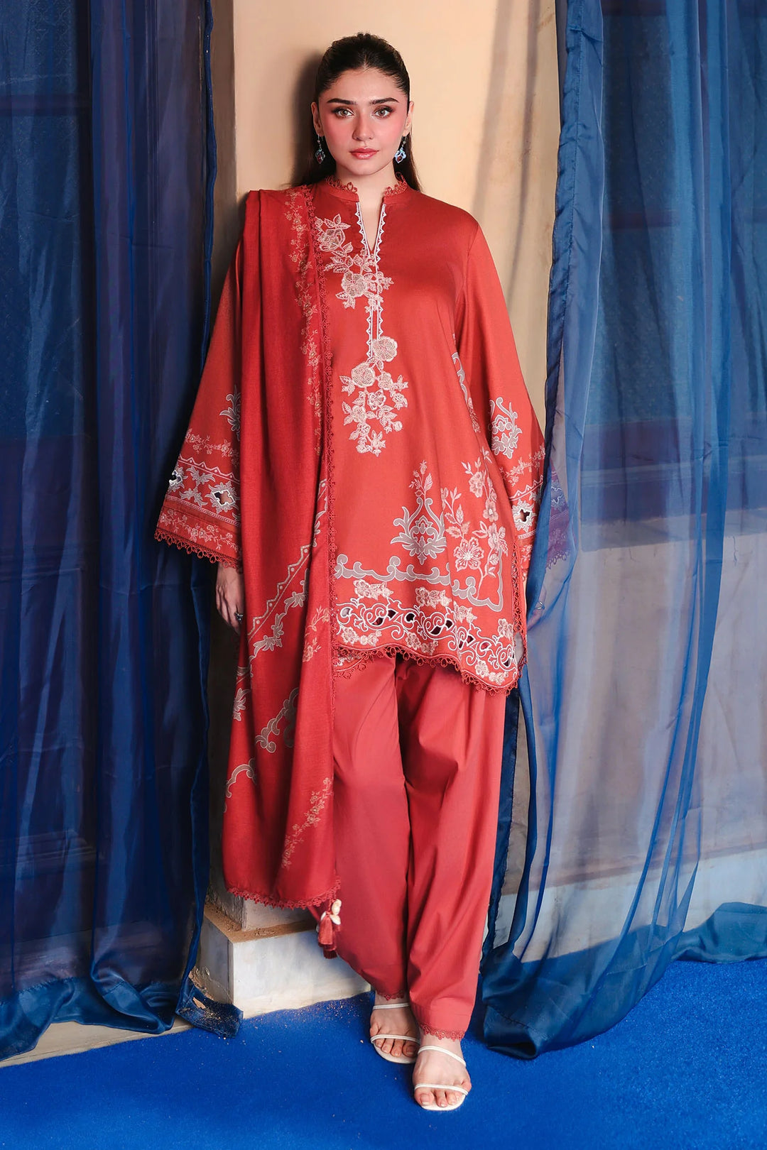 Cross Stitch Unstitched Embroidered Cotton Satin 3 Piece Suit CS26UCS Russet Ember - Casual Collection