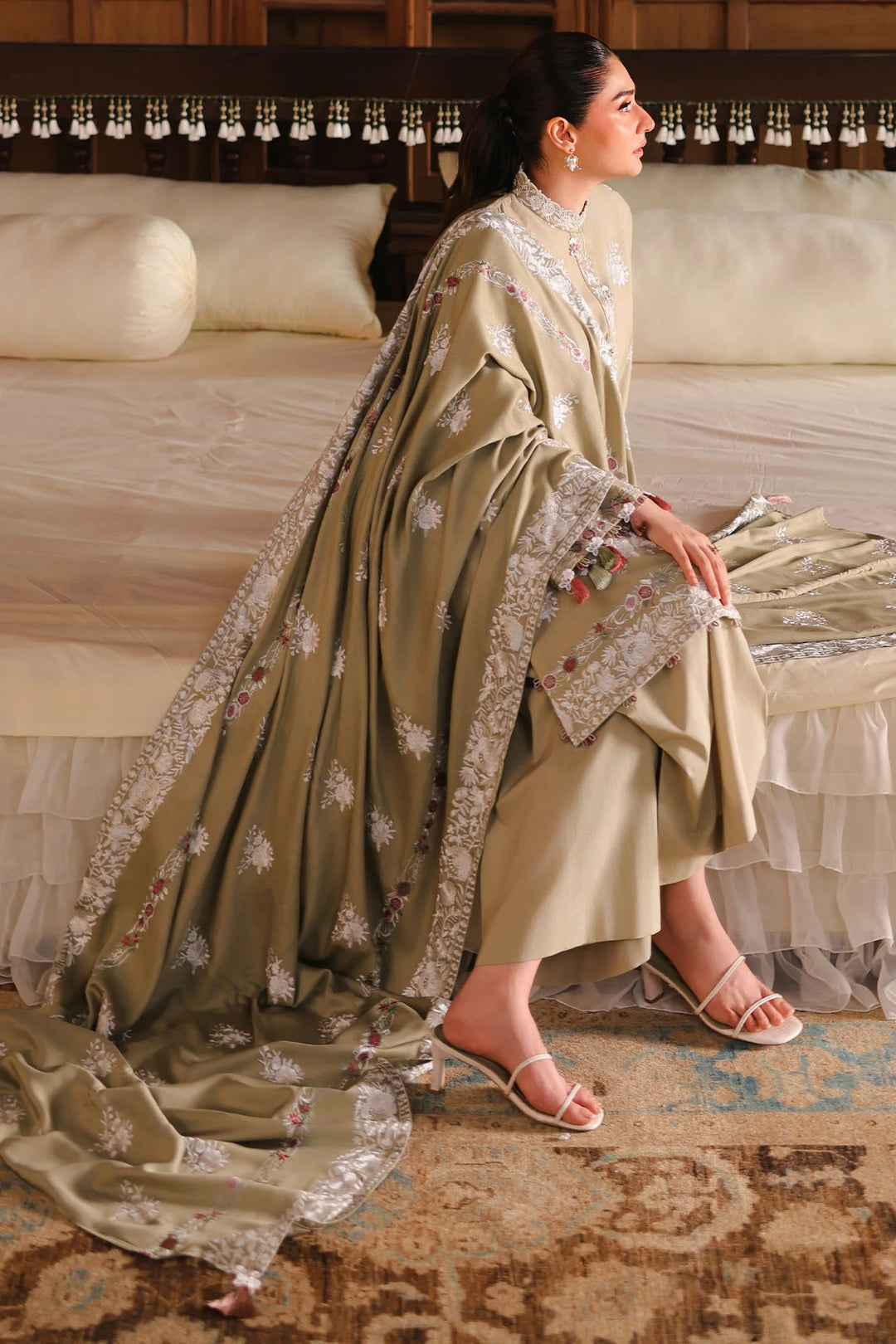 Cross Stitch Unstitched Embroidered Cotton Satin 3 Piece Suit CS26UCS Muted Sage - Casual Collection