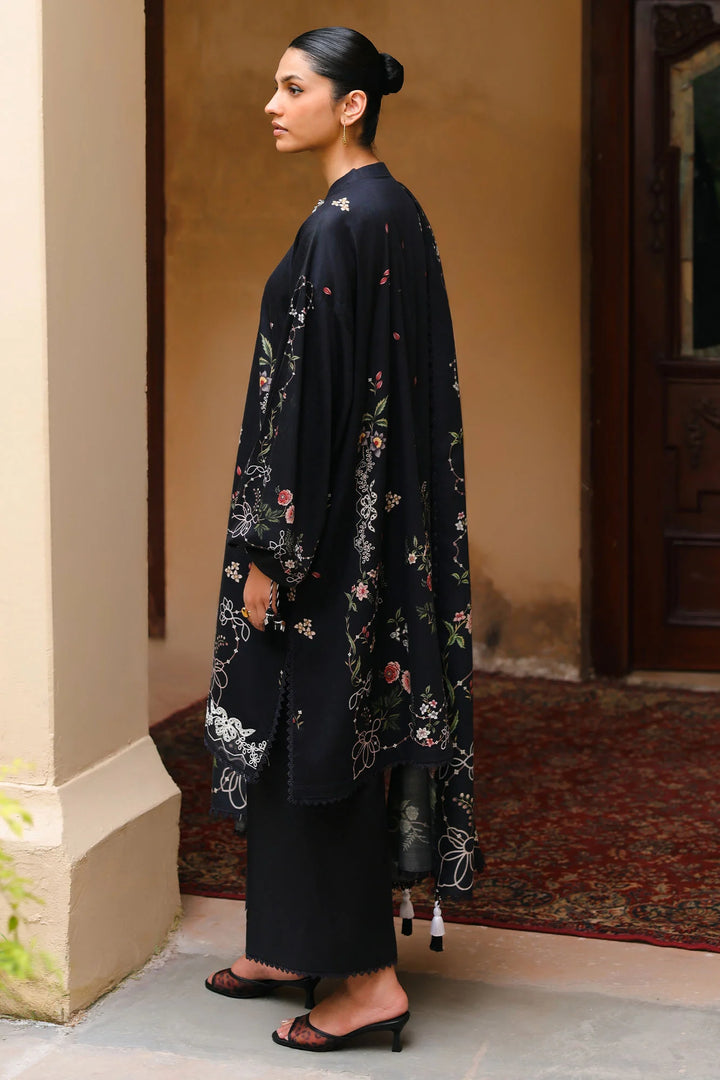 Cross Stitch Unstitched Embroidered Cotton Satin 3 Piece Suit CS26UCS Velvet Onyx - Casual Collection