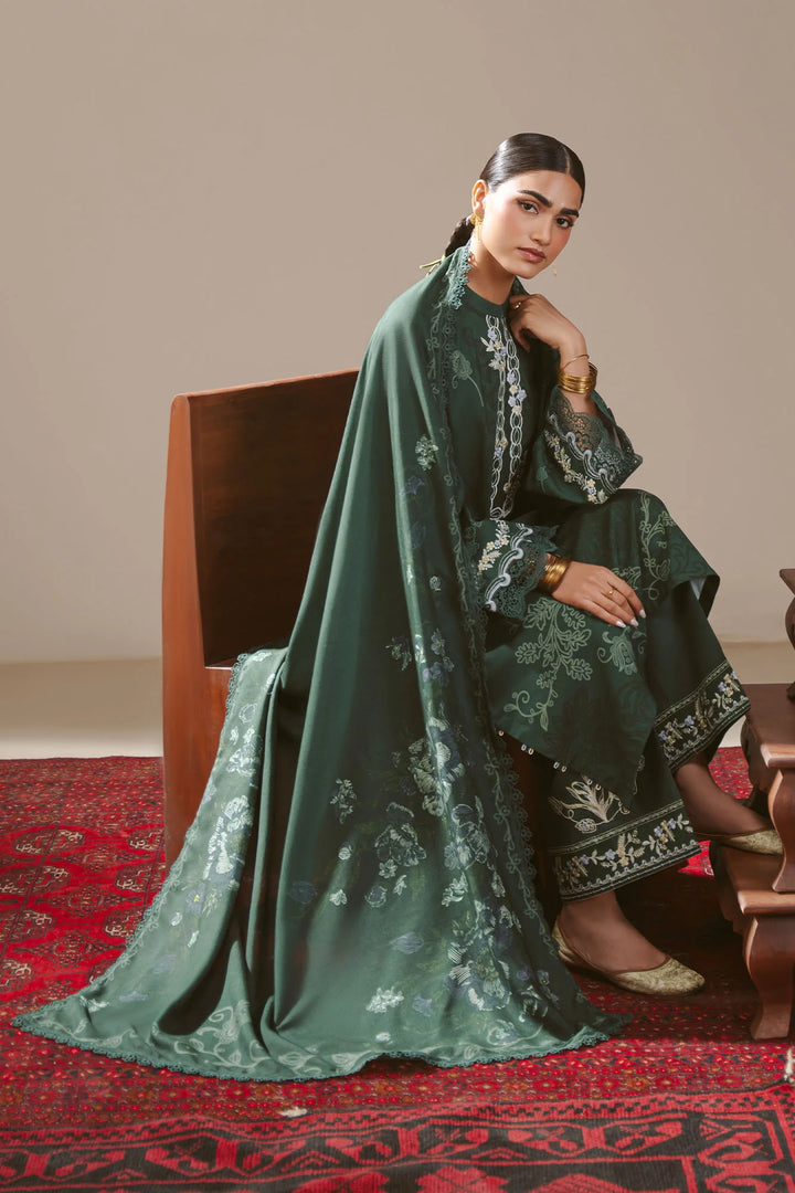 Cross Stitch Unstitched Printed Linen 3 Piece Suit CS26UW Meadow Green - Winter Collection