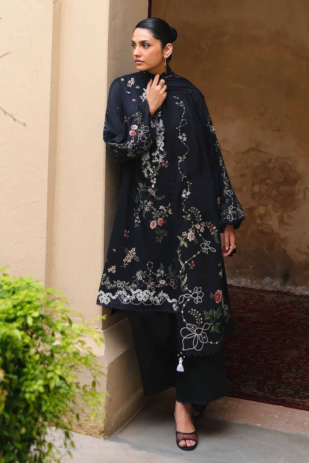 Cross Stitch Unstitched Embroidered Cotton Satin 3 Piece Suit CS26UCS Velvet Onyx - Casual Collection