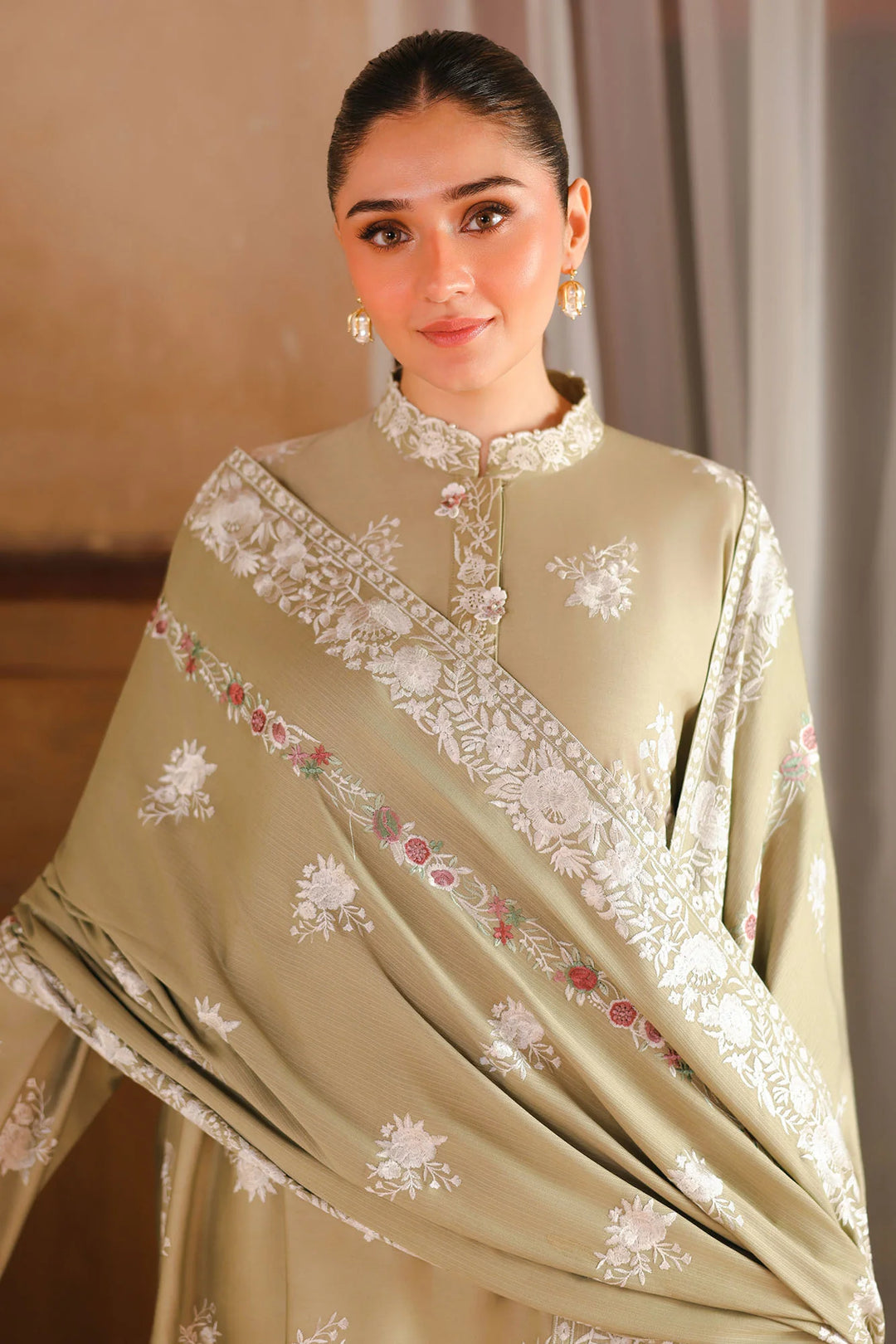 Cross Stitch Unstitched Embroidered Cotton Satin 3 Piece Suit CS26UCS Muted Sage - Casual Collection
