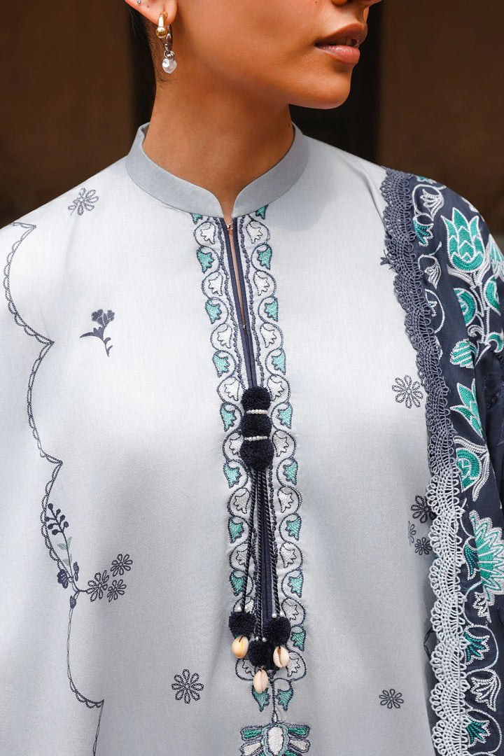 Cross Stitch Unstitched Embroidered Cotton Satin 3 Piece Suit CS26UCS Ethnic Azure - Casual Collection