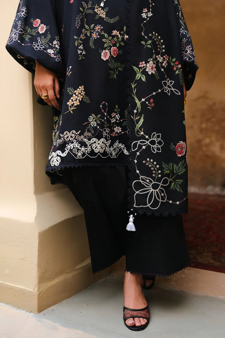 Cross Stitch Unstitched Embroidered Cotton Satin 3 Piece Suit CS26UCS Velvet Onyx - Casual Collection