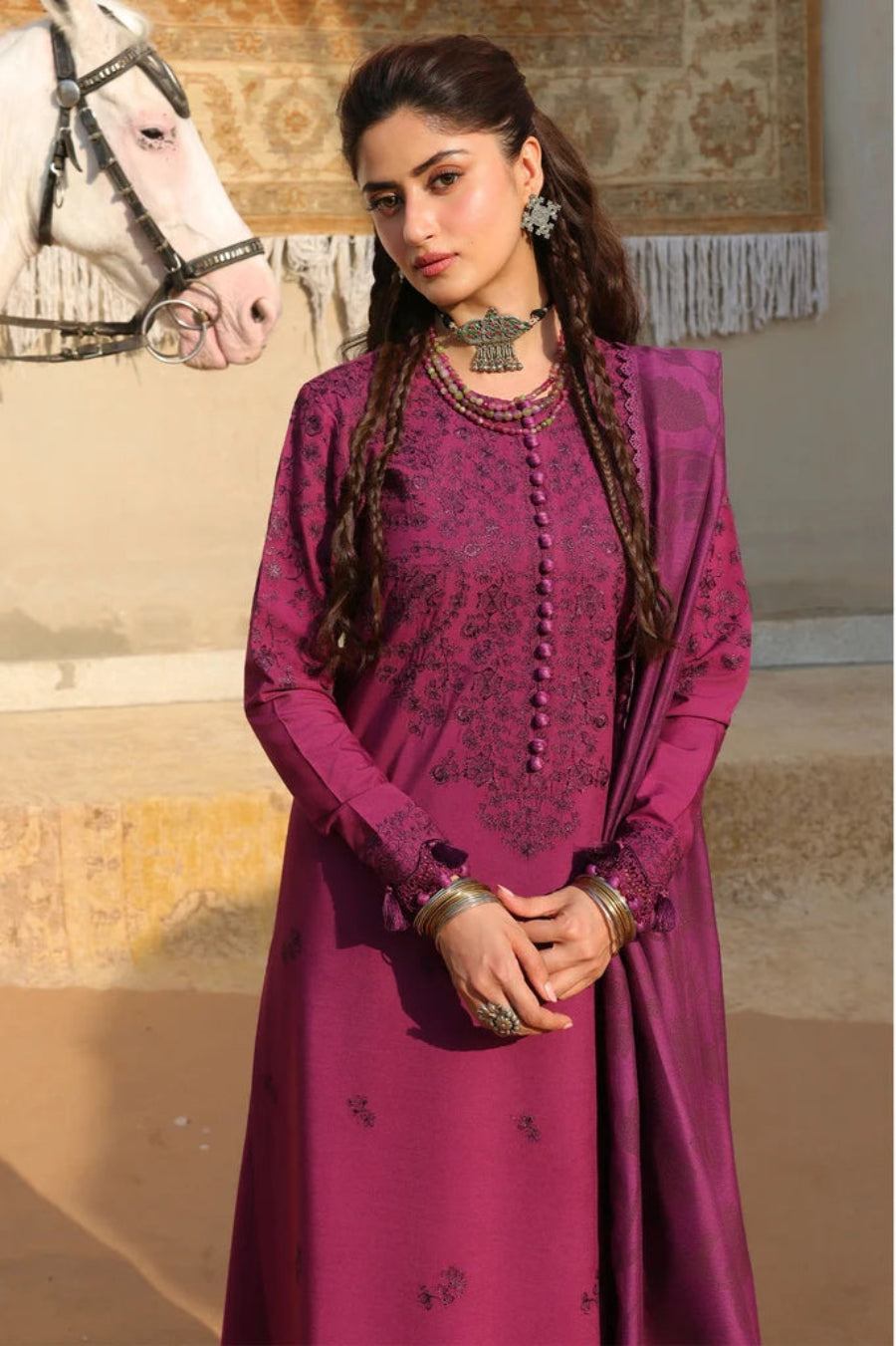 Cross Stitch Unstitched Embroidered Linen 3 Piece Suit CS26UW Velvet Fuchsia - Winter Collection