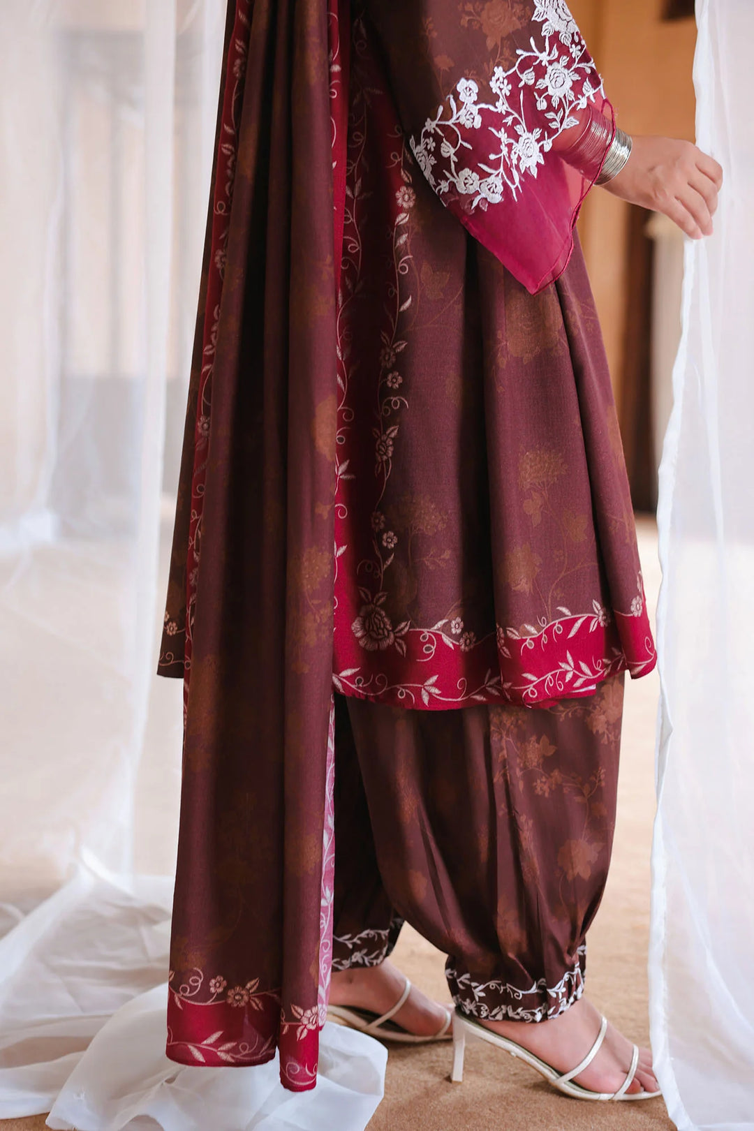 Cross Stitch Unstitched Embroidered Cotton Satin 3 Piece Suit CS26UCS Sepia Bloom - Casual Collection