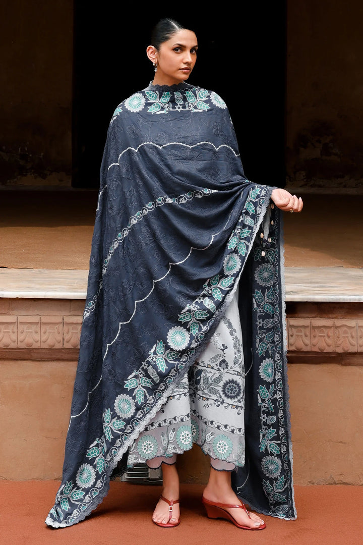Cross Stitch Unstitched Embroidered Cotton Satin 3 Piece Suit CS26UCS Ethnic Azure - Casual Collection
