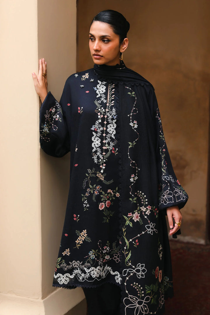 Cross Stitch Unstitched Embroidered Cotton Satin 3 Piece Suit CS26UCS Velvet Onyx - Casual Collection