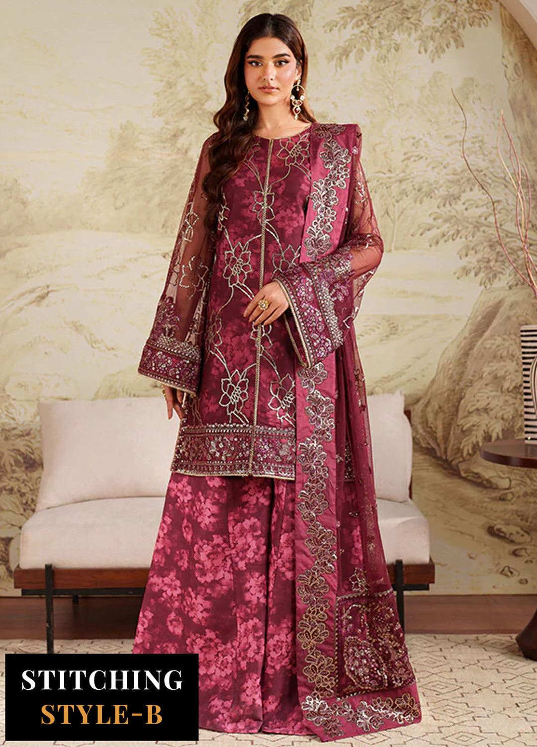 Zarif Embroidered Net Suits Unstitched 3 Piece ZR25UF ZRF-ZPE-07 Falek - Formals Collection