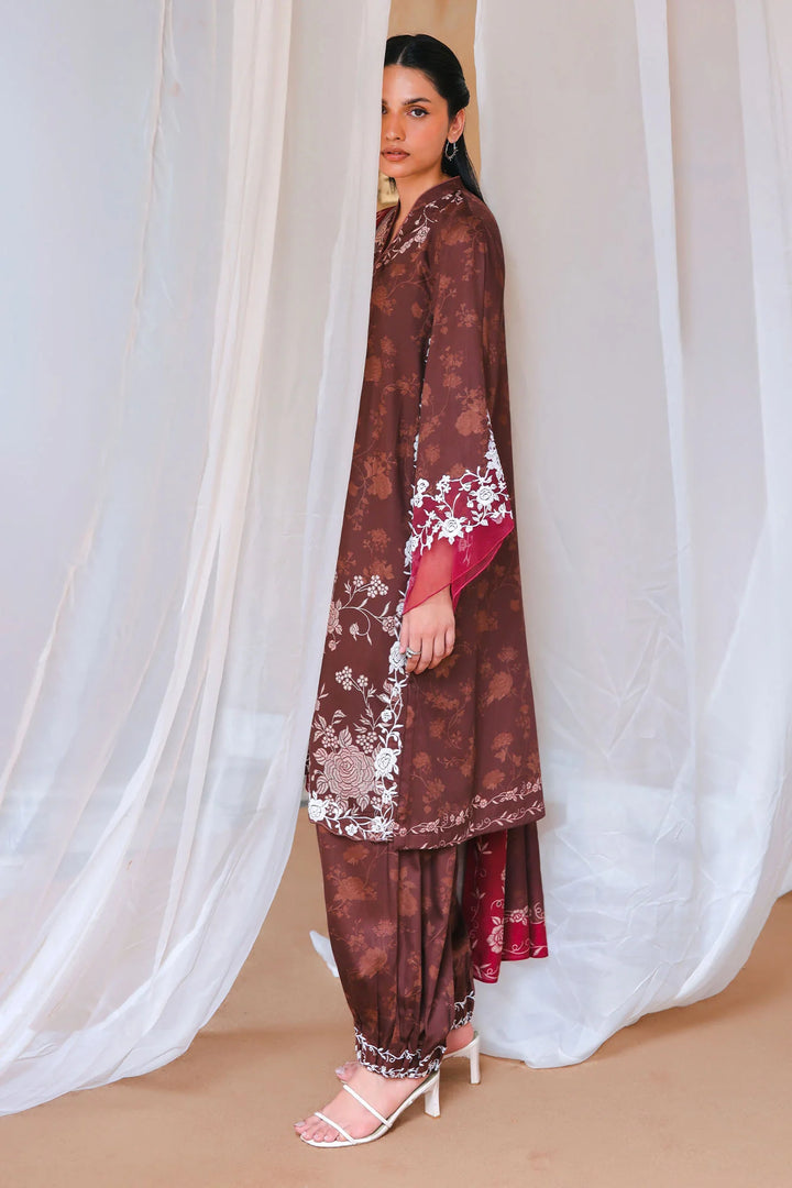 Cross Stitch Unstitched Embroidered Cotton Satin 3 Piece Suit CS26UCS Sepia Bloom - Casual Collection