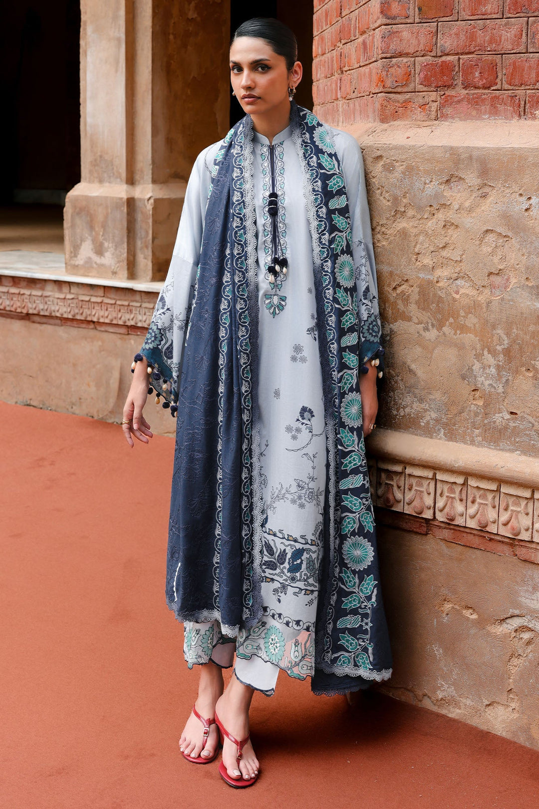 Cross Stitch Unstitched Embroidered Cotton Satin 3 Piece Suit CS26UCS Ethnic Azure - Casual Collection