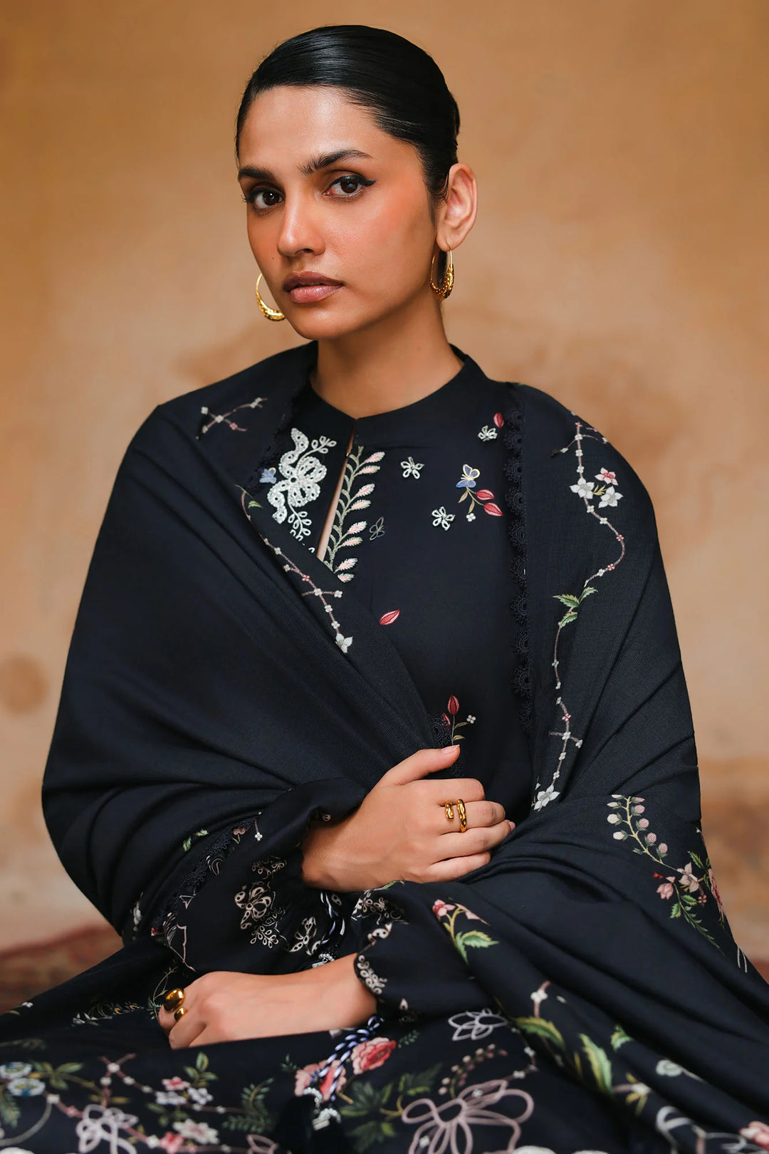 Cross Stitch Unstitched Embroidered Cotton Satin 3 Piece Suit CS26UCS Velvet Onyx - Casual Collection