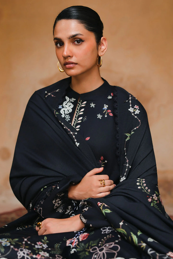 Cross Stitch Unstitched Embroidered Cotton Satin 3 Piece Suit CS26UCS Velvet Onyx - Casual Collection
