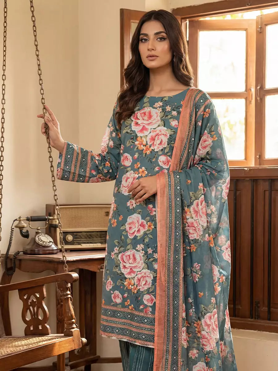 Salitex Unstitched Printed Lawn Silk 3 Piece Suit SUNS7ASI360 - Casual Collection