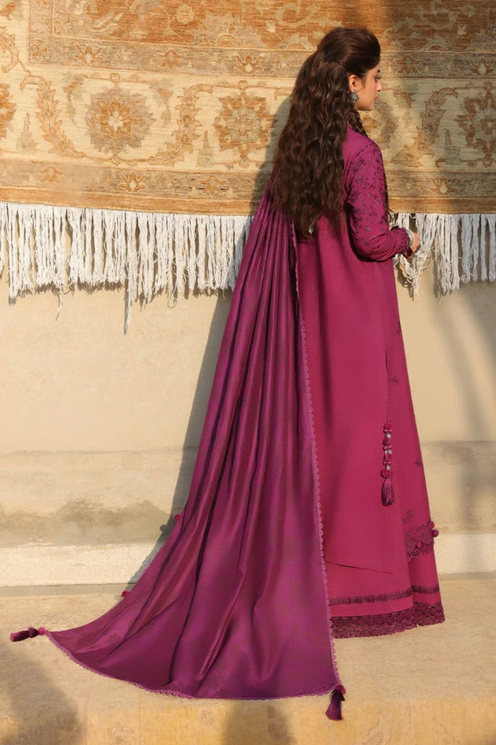Cross Stitch Unstitched Embroidered Linen 3 Piece Suit CS26UW Velvet Fuchsia - Winter Collection
