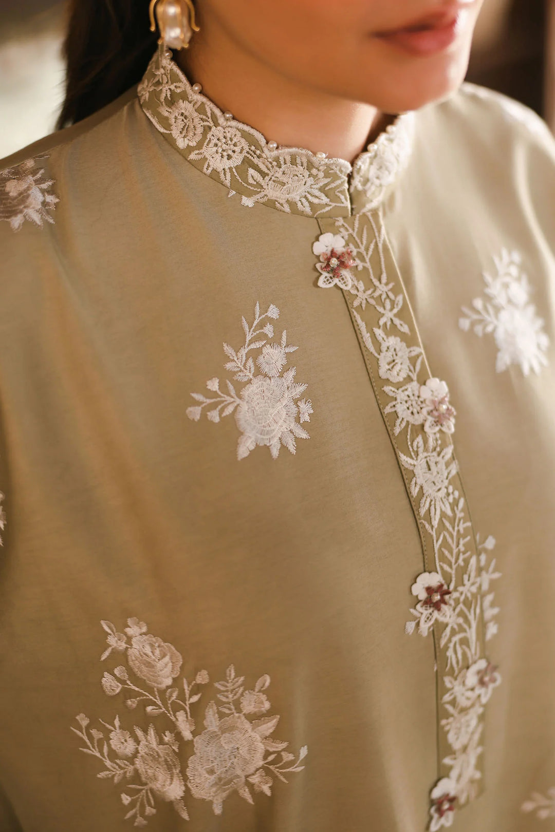Cross Stitch Unstitched Embroidered Cotton Satin 3 Piece Suit CS26UCS Muted Sage - Casual Collection