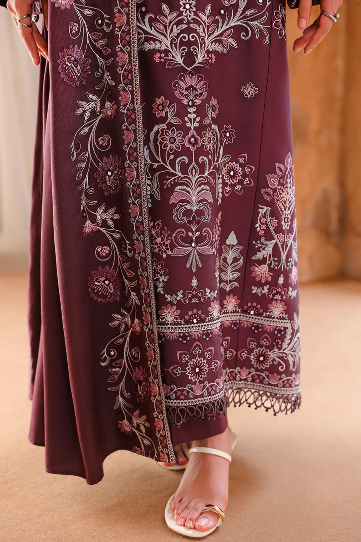 Cross Stitch Unstitched Embroidered Cotton Satin 3 Piece Suit CS26UCS Mulberry Brown - Casual Collection