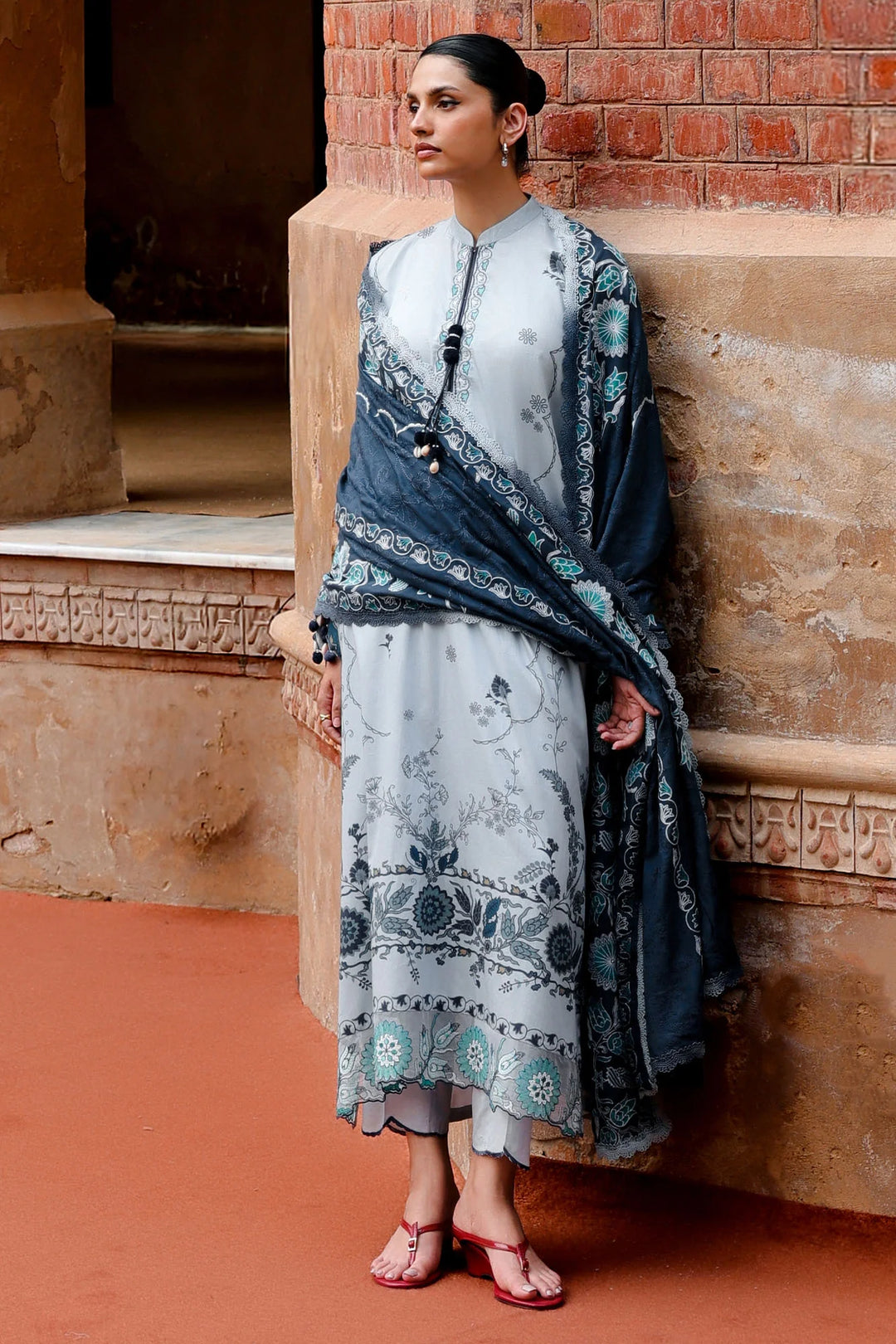 Cross Stitch Unstitched Embroidered Cotton Satin 3 Piece Suit CS26UCS Ethnic Azure - Casual Collection