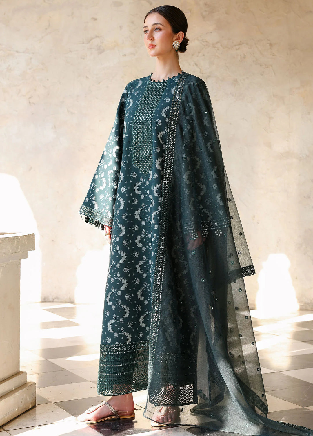 Cross Stitch Unstitched Embroidered Lawn 3 Piece Suit CS26ULE Teal Spruce - Eid Collection
