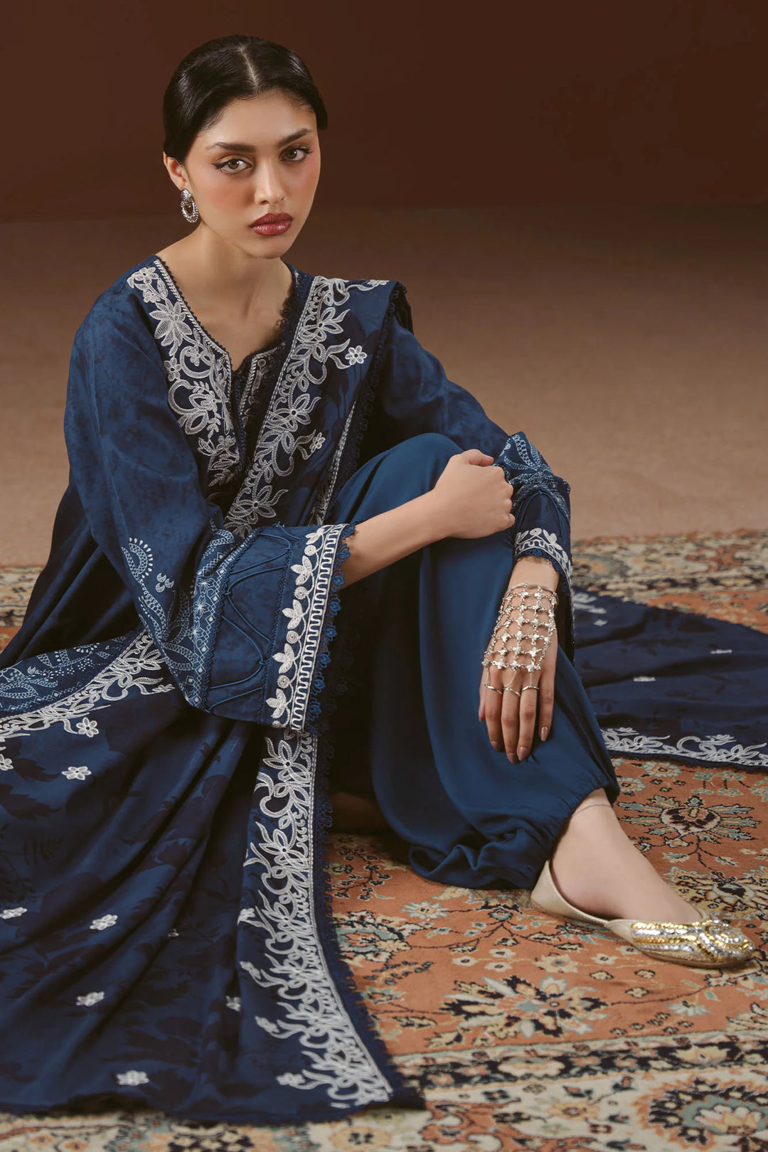 Cross Stitch Unstitched Embroidered Linen 3 Piece Suit CS26UW Misted Teal - Winter Collection