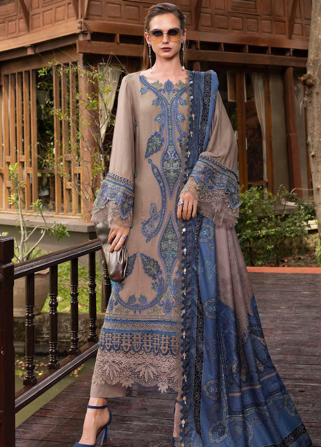 M Prints by Maria B Unstitched Twill Linen Embroidered Suits 3 Piece MB25PW D-6 A - Winter Collection