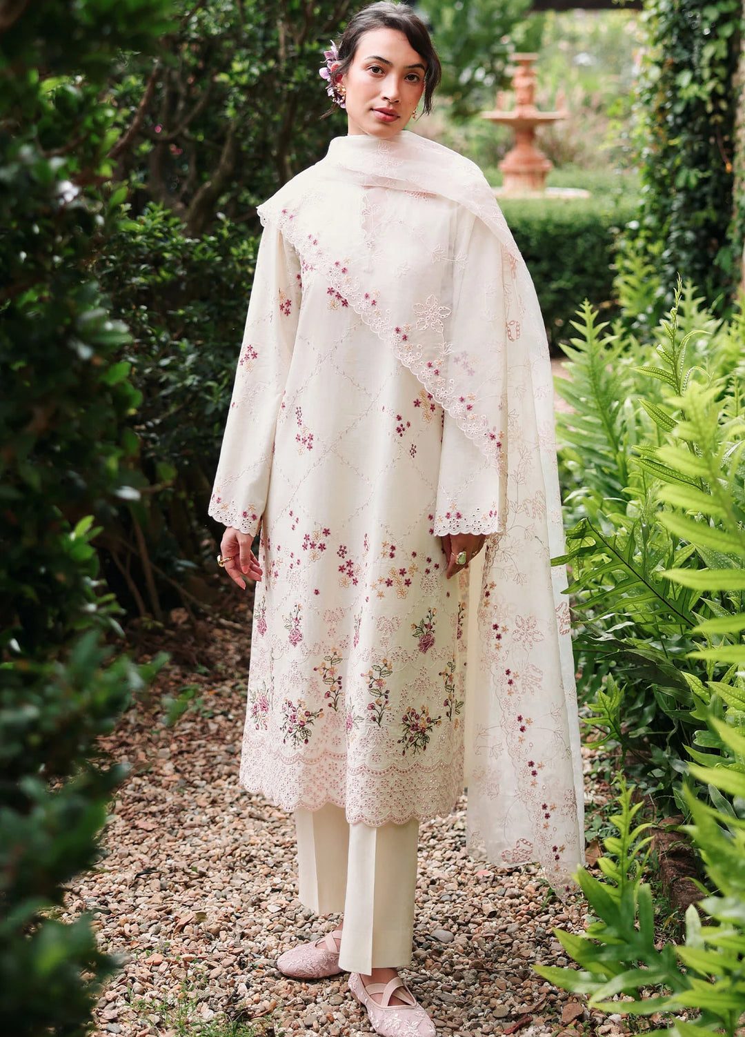 Cross Stitch Unstitched Embroidered Lawn 3 Piece Suit CS26ULE Caramel Cream - Eid Collection